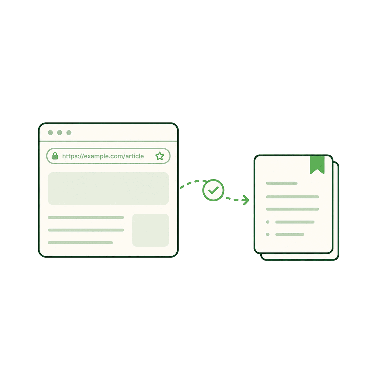 Kioku onboarding artwork showing saved web links